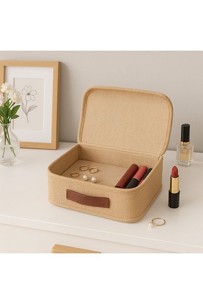 ON-ARS TEKSTİL 2Pcs Jute Lid Cabinet Drawer Inside Jewelry Makeup Laundry Folding Storage Box Organizer 30X23X11