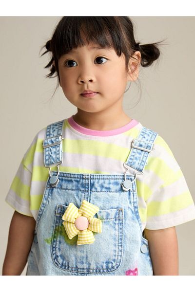 Next Baby 100% Cotton Denim Floral Printed Salopet Body Set