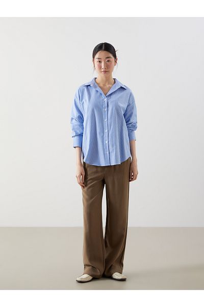 LC Waikiki Cămașă de damă din poplin oversize cu dungi