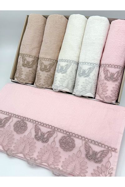 AYHANHOME Butterfly Embroidered Boxed Velvet 6-Piece 50X90 Hand Face Towel Set