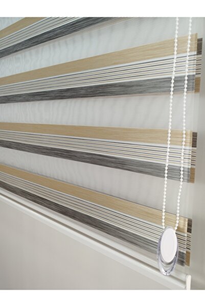 MEKSTOR Krem & Gri Çift Renkli Soft Bamboo Zebra Perde - Alüminyum Sistem
