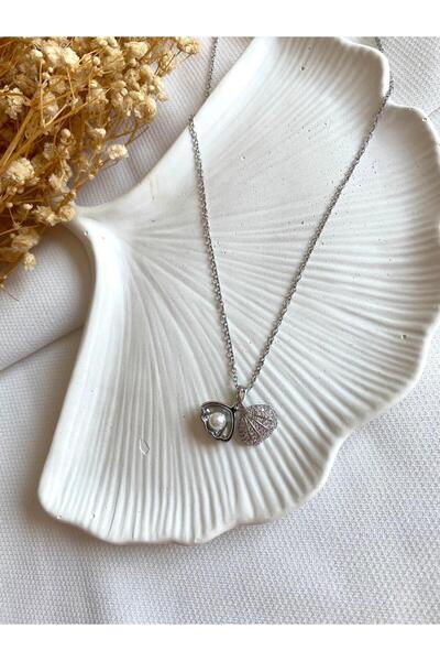 saren aksesuar & takı Deniz Kabuğu Inci Detaylı Minimal Gümüş Zirkon Taşlı Zi...