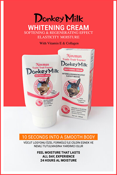 Nera Classy Donkey Milk Whitening Cream, 180ml Gerçek Eşek Sütü Beyazlatıcı Vücut Losyonu 24 Saat Etkili