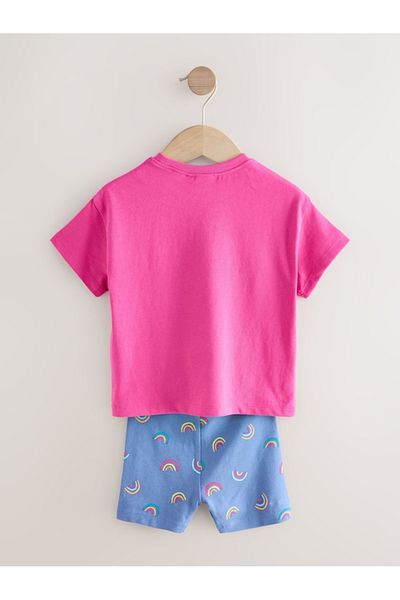 Next Baby Cotton Pink Rainbow Pattern Short Sleeve Bottom Top Set