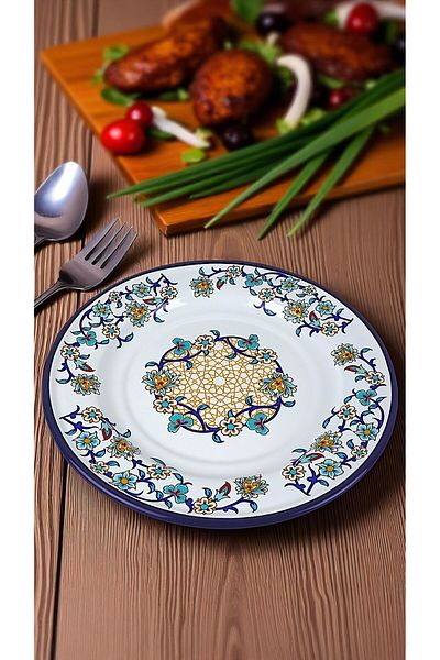 İnci Emaye 30 No 30 cm Enamel Dinner Plate Plate Serving Food Camping Picnic, Dowry, Gift
