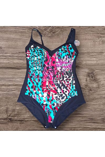 Sunsurf Ani̇ta Corset Large Size Patterned Swimsuit Size 50-52-54-56 Colorful