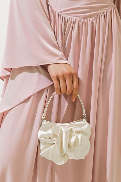 Manuka Flower Satin Evening Dress Mini Bag Ecru