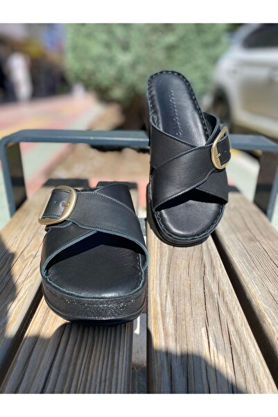 Mammamia D25Yt-1285 Daily Genuine Leather Cushion Sole Women's Slippers