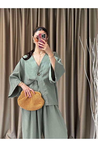 LUUNA STORE مجموعة بلوزة بأزرار أمامية