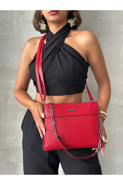DERKON Arm and Shoulder Bag Genuine Leather Monica Model Red