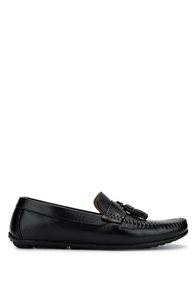 Tamer Tanca Men's Genuine Leather Black Leather Loafer Shoes