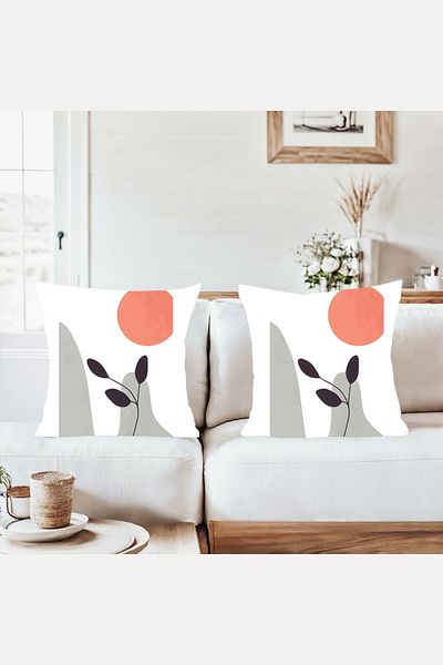 on the clouds Bohemian Style Orange Gray Pattern Combination Hidden Zipper Throw Pillow Cover Sofa Pillow Case Set (2Pcs)