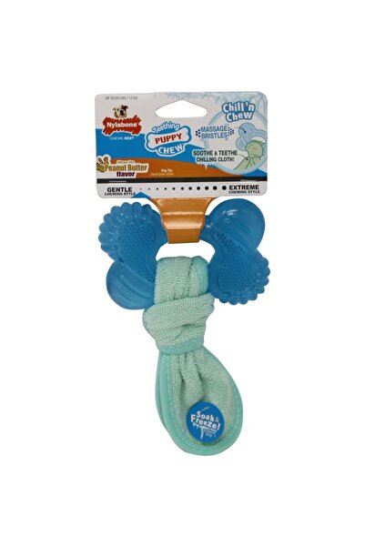 Nylabone عظمة مجمدة للجراء مع قطعة قماش مبردة، مضغ نايلون عادي بزبدة الفول ال...