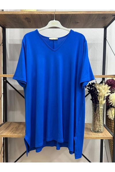 ÖZNE BUTİK Women's 100% Cotton V Neck Short Sleeve Tunic