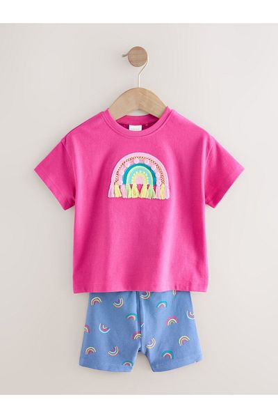 Next Baby Cotton Pink Rainbow Pattern Short Sleeve Bottom Top Set