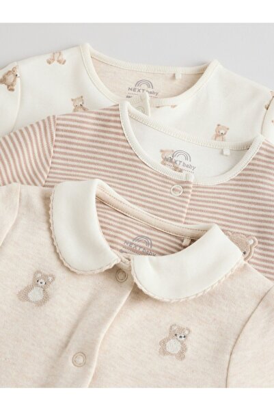 Next Baby 100% Cotton Cream Baby Collar 3-Piece Sleepsuit Set