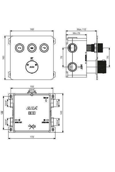 Eca Thermostatic Concealed Shower Mixer Surface Mounted-Flush Mounted 3 Way 102101403