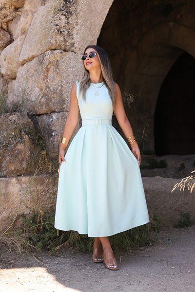bytugcekaya Φόρεμα με γιακά μέντας με ζώνη