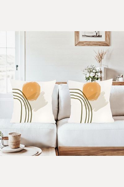on the clouds Bohemian White Floor Mustard Circle Combination Hidden Zipper Throw Pillow Cover Sofa Pillowcase Set(2Pcs)