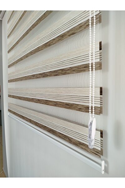 MEKSTOR Krem & Kahverengi Çift Renkli Soft Bamboo Zebra Perde - Alüminyum Sistem
