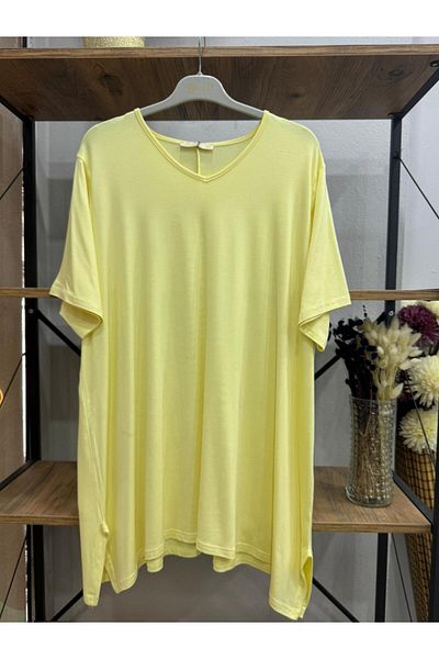 ÖZNE BUTİK Women's 100% Cotton V Neck Short Sleeve Tunic