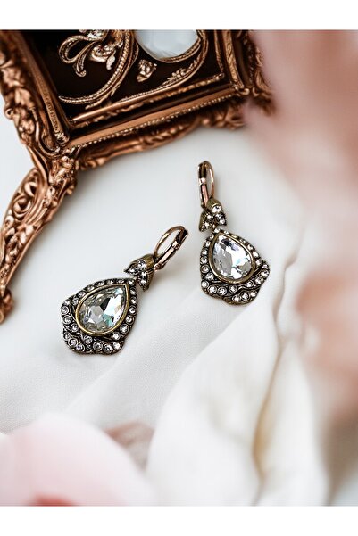 FAYRA ACCESSORIES Antique Bronze Water Drop Earrings with Crystal Stone