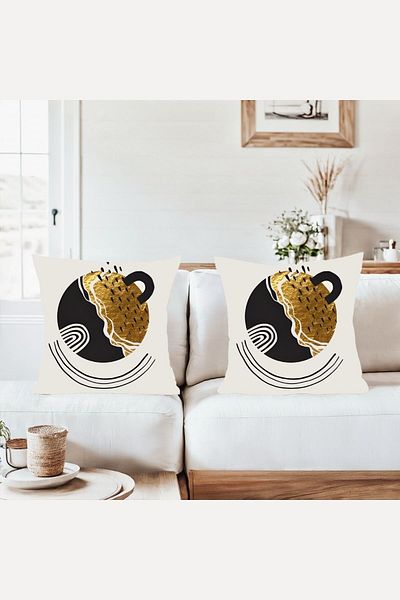 on the clouds Bohemian Gold Detail Combination Hidden Zippered Throw Pillow Cover Sofa Pillow Case Set (2Pcs)