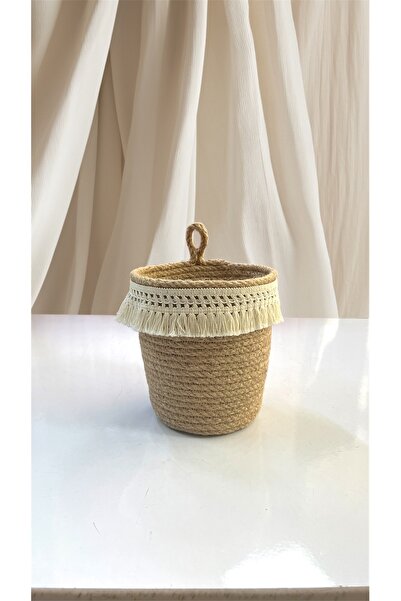 MİESSA 1 Adet Hasır Jüt Askılı Sepet, Askılı Çiçeklik, Askılı Saksılık, Askıl...
