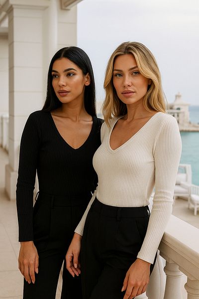 Rich Women's 2-Pack Black-White Basic Pack Cotton Breathable Fabric - Body Hugging Long Sleeve Blouse