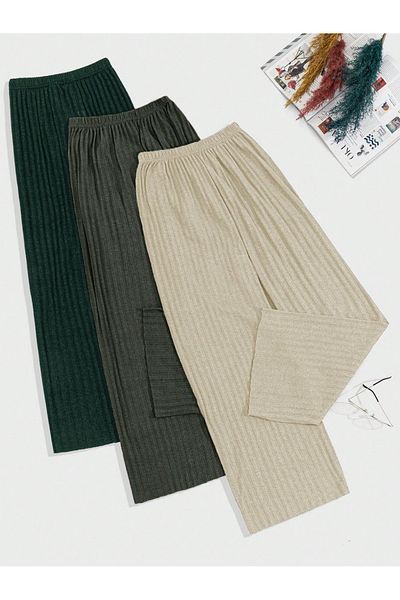 Asel Pantaloni și pantaloni de trening din lycra pentru femei, 3 bucăți, pijamale casual confortabile pentru acasă
