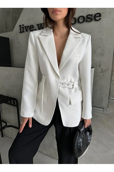 My Blog White Belted Jacket - 9367