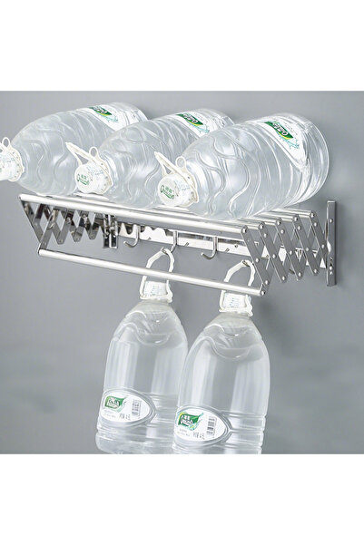 Viyogo Foldable towel rack, stainless steel, 7 bars, 5 hooks, 12-35.5 cm x 58 cm x 14.5 cm, silver