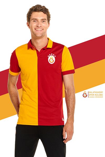 Galatasaray Original Licensed 5 Star Polo Neck Yellow-Red T-Shirt Match Day