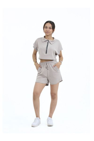 Eşofmania Women's Modal Fabric Summer Full Lycra Zippered Shorts Suit
