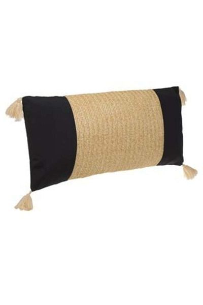 Jumbo Summer Decorative Cushion Black Beige with Tassels 70 x 30 cm