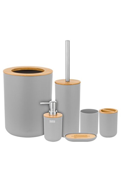 Teesa Set de accesorii pentru baie din 6 piese, Gri și Bambus, cu dozator de ...
