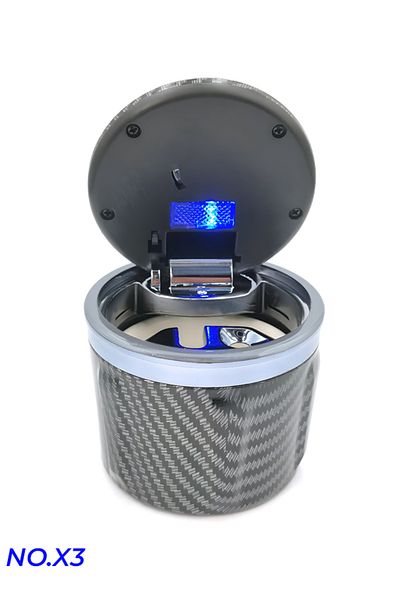 JINHUOYI X3 LED Car Ashtray with Lid and Ceramic Liner for Cup Holder Universal Fit Black