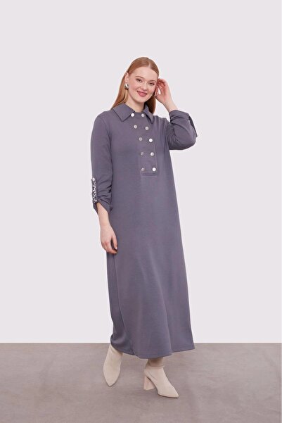 Levidor 330258 APOLETLİ LEOPAR ŞERİT DETAYLI İKİ İPLİK ELBİSE #01-25#