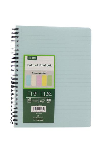 Roco Notebook A5 – 100 Sheets Single Ruled (Arabic) with 5 Assorted Pastel Colors