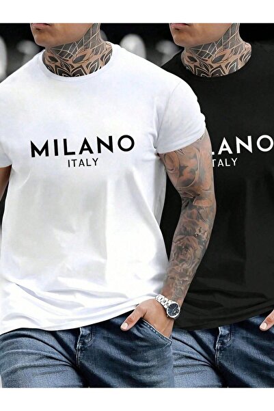 NO 601 Tricou oversize pentru bărbați, negru-alb, din 2 piese Milano Italian ...