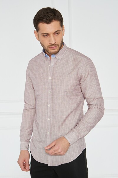 Paşahan Giorgianni Collar Button Striped Linen Slim Fit Shirt
