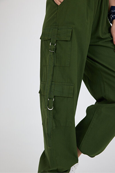 Rodi Elastic Waist 3 Pocket Buckle 100% Cotton Cargo Pocket Women's Trousers 1447