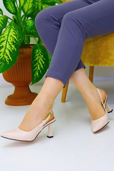 Weynes Women's Beige New Open Back Buckle Heeled Shoes Wsb3044