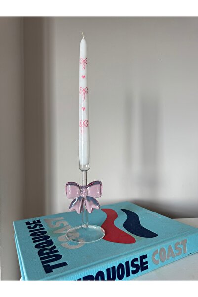 DEKORANLA FiYONK Desenli El Boyama Şamdan Mum, Şamdan Dahil Değil, Beyaz Renk