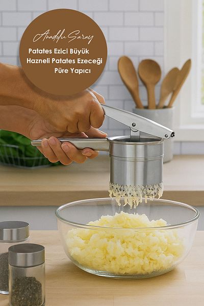 Anadolu Saray Stainless Steel Potato Masher Large Chamber Potato Masher Fruit Masher Potato Masher Puree Maker