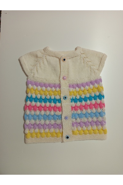 tuna tuhafiye El örgüsü bebek yeleği krem