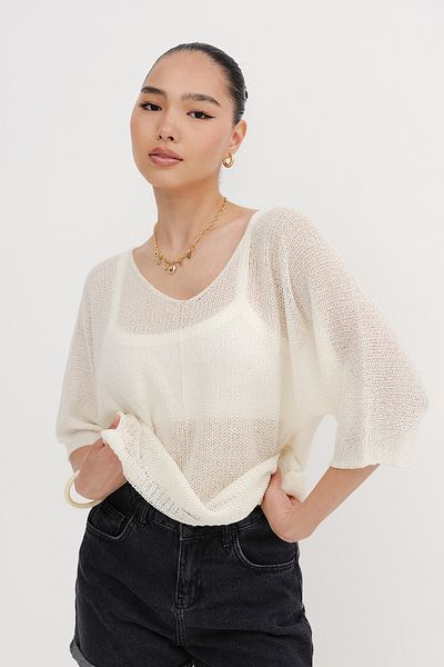 Addax Boat Neck Short Sleeve Knitwear T2927