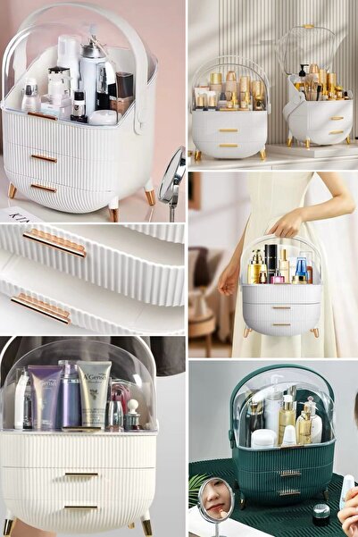 DEKORANLA Büyük Kapasiteli Çekmeceli Saklama Kutusu, Beyaz, Kolay Taşıma, Düz...