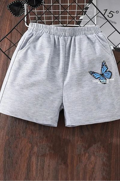 NO 601 Women's Grimelange Written Butterfly Printed Combed Cotton Shorts