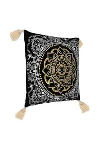 Jumbo Decorative Summer Cushion Grey with Gold White Mandala Pattern 45 x 45 cm